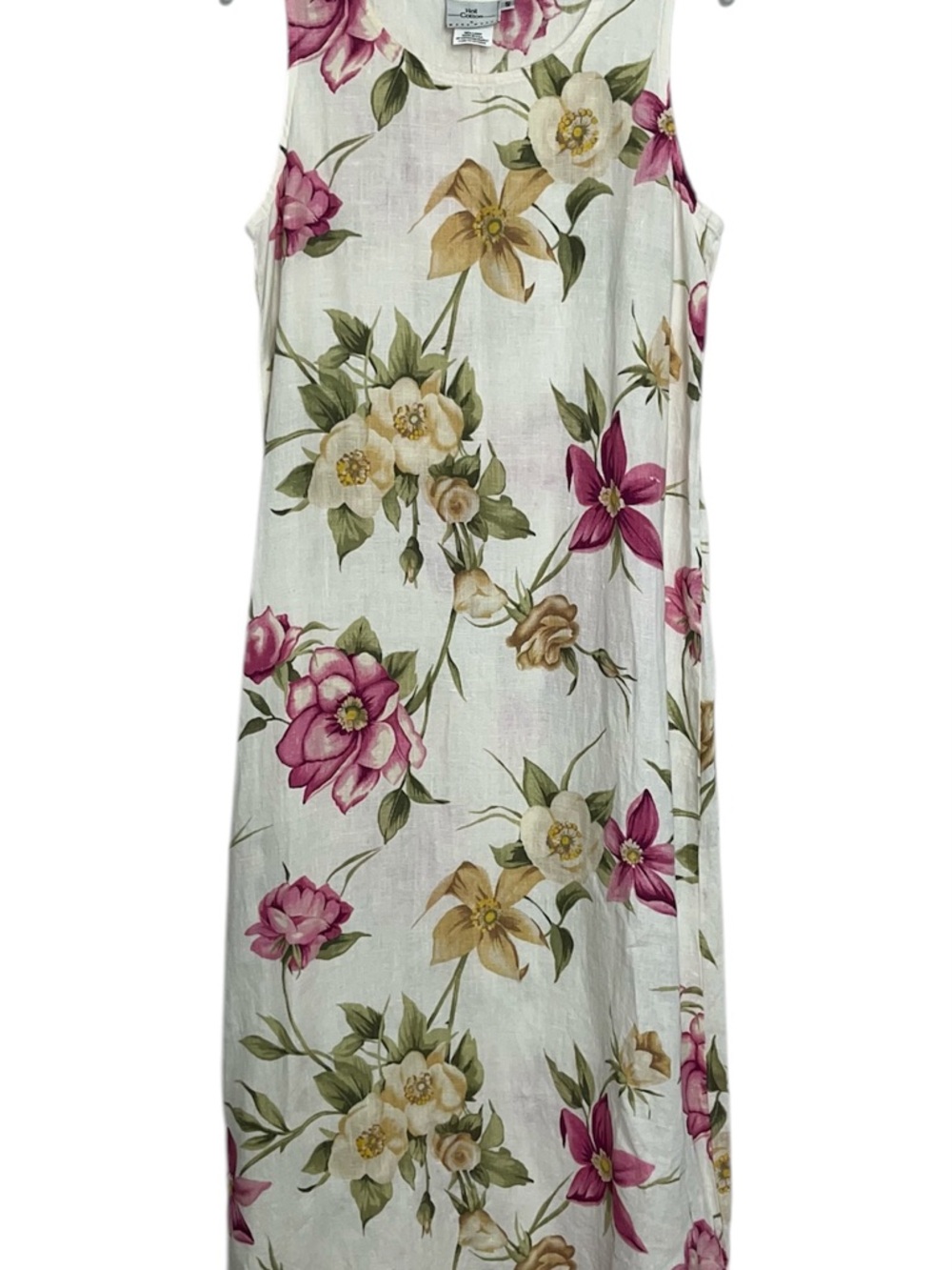 Hot Cotton 100% Linen Floral Sleeveless Maxi Dress Pink Multi Cottagecore S - Picture 4 of 11